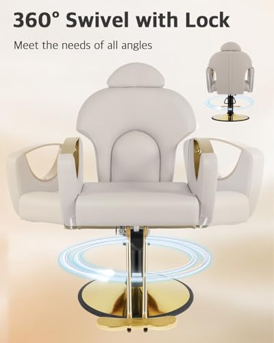Salon Barber Chair with Heavy Duty Hydraulic Pump, Gray Gold