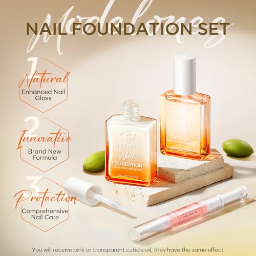 modelones Milky White Nail Natural Concealer Kit, 15ml Nail Polish Foundation with Top Coat & Cuticle Oil, Nail Care for Growth Gifts for Women