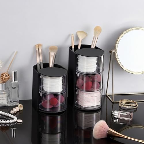 Black 2-Tier Hair Accessories Organizer with Rotating Brush Holder