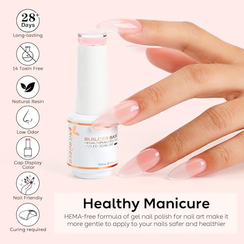 Nicedeco Builder Nail Gel 15ML 8 in 1 Builder Base Gel Clear Gel Nail Polish Strengthener Gel Hard Gel Builder Extension Nail Gel for Nail Art Design-007