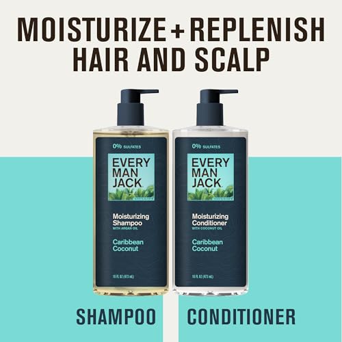 Every Man Jack Men's Shampoo and Conditioner Set - Caribbean Coconut - Made w/Plant Powered Moisturizing Ingredients like Coconut & Argan Oil - 16 fl oz (2 Pack)