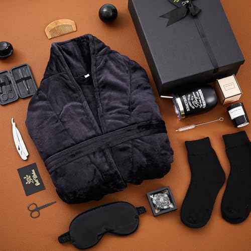 Nuogo 15 Pcs Birthday Gifts for Men Beard Care Set for Him Christmas Gifts Basket Ideas Kit for Men Tumbler Bath Robe for Dad Husband Boyfriend Box Christmas Gifts Baskets