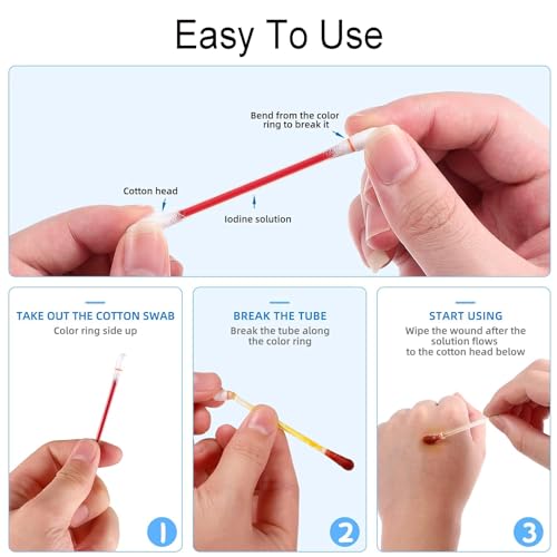 100Pcs Disposable Iodophor Skin Disinfection Cotton Swabs for Wound Care