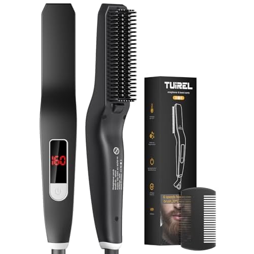 Beard Straightener for Men, 2 in 1 Heated Beard Brush, 6 Temperature Settings LCD Display Anti-scalding Hot Comb for Beard Care Kit for Men Gifts Set