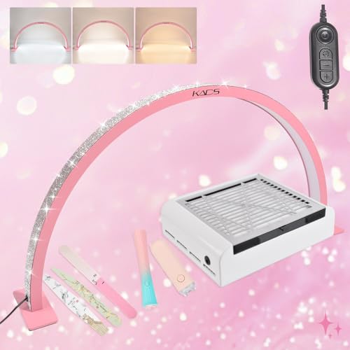 KADS 29In Wide Half Moon Nail Desk Lamp, Half Moon Light for Nail Desk, Lash Light for Eyelash Extensions with 3 Color Temperature 3000k-6500k for Nail, Lash, Tattoo, Skincare (Pink)