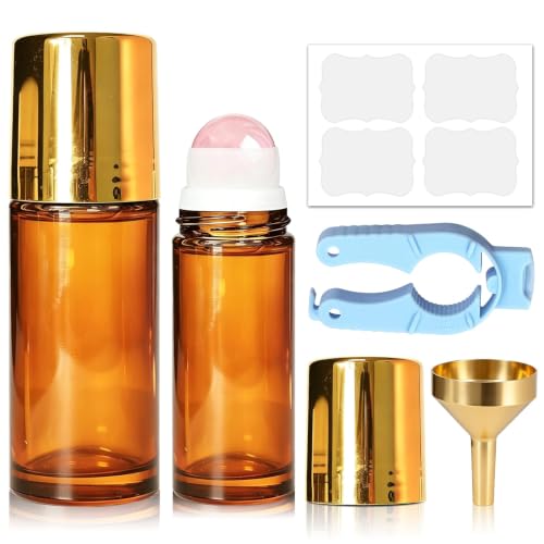 Rose Quartz Essential Oil Roller Bottles 2 Pack 50ml & 30ml