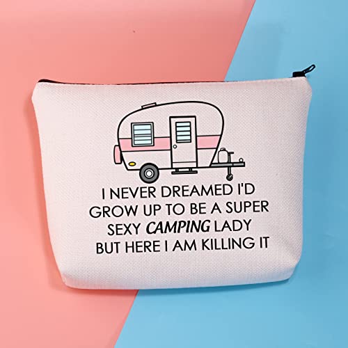 BDPWSS Camping Makeup Bag Happy Camper Cosmetic Bag Crazy Camping Lady Gift I Never Dreamed I'd Grow Up To Be a Super Sexy Camping Lady Zipper Pouch (grow camping lady)