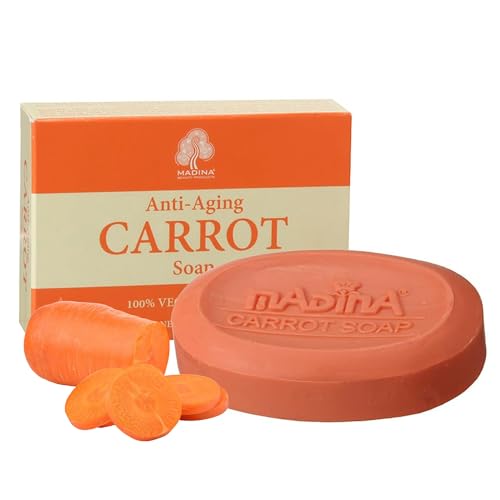 Madina Carrot Soap Bar ? Carrot Seed Oil & Shea Butter, Moisturizing, Anti-Aging, Skin Tone & Elasticity, Vegetable-Based, Halal, Gentle Cleanser, 6 Pack (3.5 oz Each)
