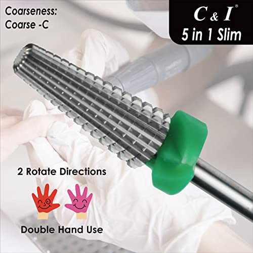 C & I 5 in 1 Nail Drill Bit, Slim Edition, Professional Manicure Drills for Electric Nail Drill Machine (Coarse -C)