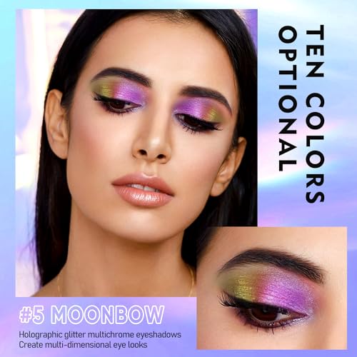 MAKI YIKA 5Pc Glitter Eyeshadow Liquid Multichrome Eyeshadows Long Lasting, Metallic Chameleon Eye Shadow Smudgeproof Holographic Multi-Dimensional Eye Looks (#1+2+3+5+6)