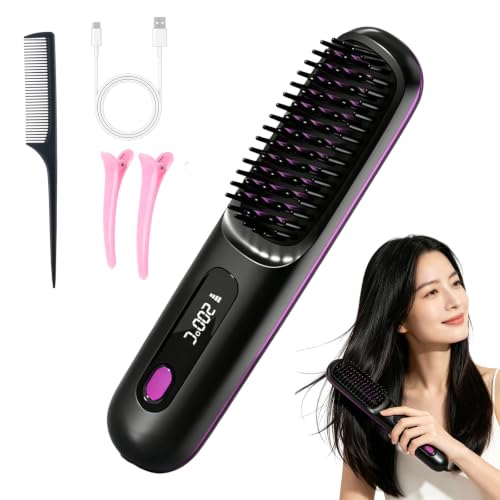 Cordless Hair Straightener Brush for Short Hair, Travel-Friendly Mini