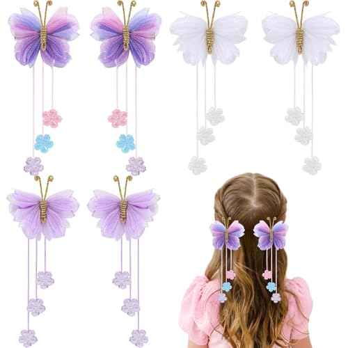 OAOLEER 6PCS Halloween Hair Bows for Girls, Yellow Purple Flower Hair Accessories for Girls Grosgrain Ribbon Bows With Alligator Clips Girl for Kids Teen (Flower Bows-Back to School)