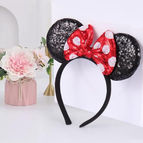 6 Pack Sequin Mouse Ears Headbands for Cosplay & Parties