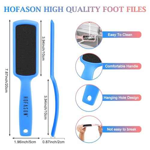 HOFASON 4Pcs Pedicure Foot Files Callus Remover with Double Sided, Professional Foot Scrubber for Feet at Home or Salon Care, Can Be Used On Both Dry and Wet Feet for Dead Skin (Blue&Pink)