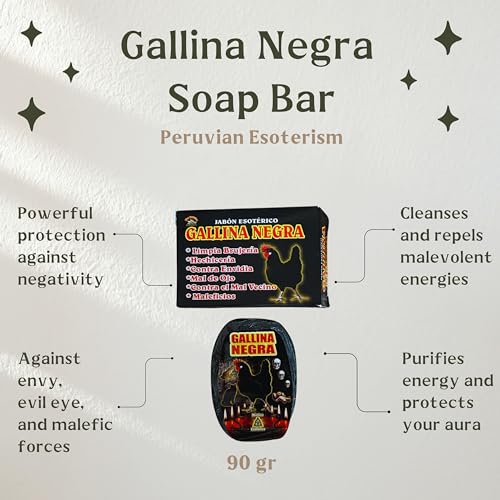 Jabon Gallina Negra (Pollo Negro) Bar Soap for Protection Against Evil Eye, Envy, Witchcraft and Negative Energy, 3.2oz/90gr, 1 Unit