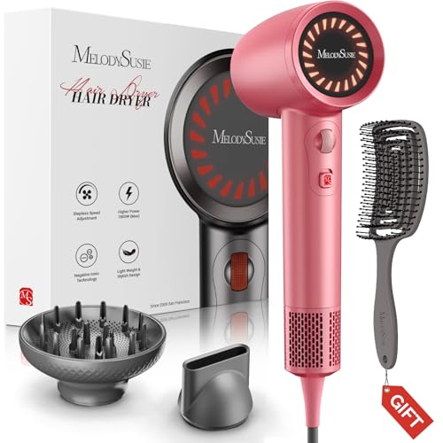 MelodySusie Ionic Hair Dryer with Diffuser & Nozzle – 1600W Fast Drying for Curly Hair
