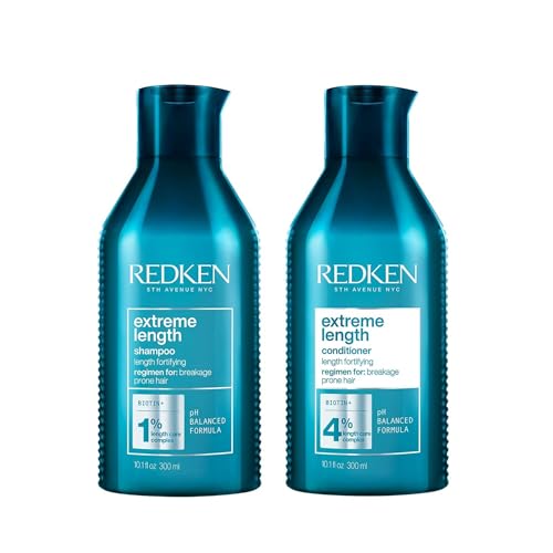 Redken Extreme Length Biotin Shampoo & Conditioner Set For Longer Hair ? Promotes Healthy Hair Growth, Strengthens Damaged Hair, Prevents Hair Breakage, Infused With Biotin