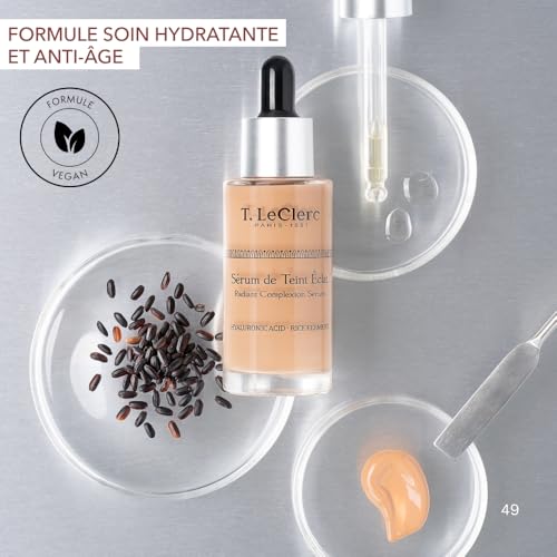 T.LeClerc Anti-Aging Radiance Serum No. 1 Ivory - Fluid Foundation Care, Luminous & Unified Complexion, Second Skin Effect, Hyaluronic Acid, 30 ml (Cachemire)