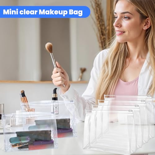 50 Pcs Travel Toiletry Organizer Mini Clear Makeup Bag Small PVC Waterproof Makeup Bag Pouches Plastic Cosmetic Organizer Bag with Zipper for Women Men Travel (7.9'', Transparent)