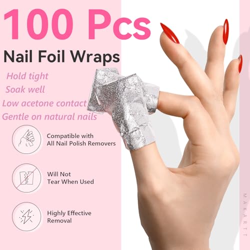 Makartt Nail Foil Wraps - 100PCS Lint-Free Cotton Pads for Gel Polish Removal