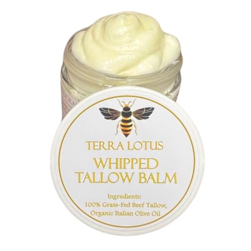 Terra Lotus Organic Whipped Tallow Body Butter,Lightweight, Long-lasting, Hydrating Moisturizer Infused with Olive Oil, Handmade Nourishing Essential Body Care - 2 oz (Lavender)