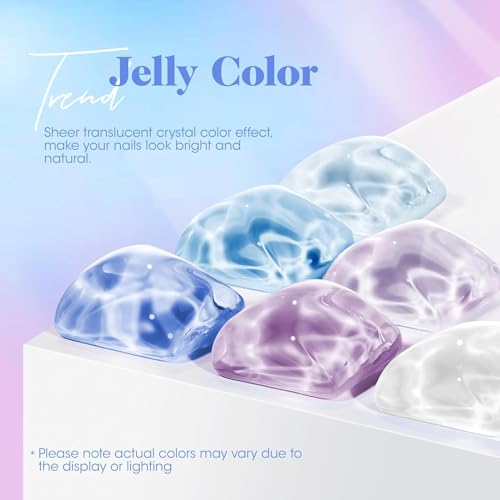 KRISNICE Gel Nail Polish Colors Jelly Gel Polish Set Blue Gel Polish Nail for Summer Nail Art Gifts for Women Glitter Jelly Blue Natural Translucent (KCS2-020)