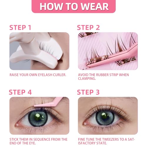 Self Adhesive Eyelashes Natural Lash Clusters kit Pre Glued Eyelash Clusters Wispy C-curly No Glue Needed 120 pcs Reusable Cluster Eyelash Extensions 14-16mm With Tweezers - NATURAL CHARM