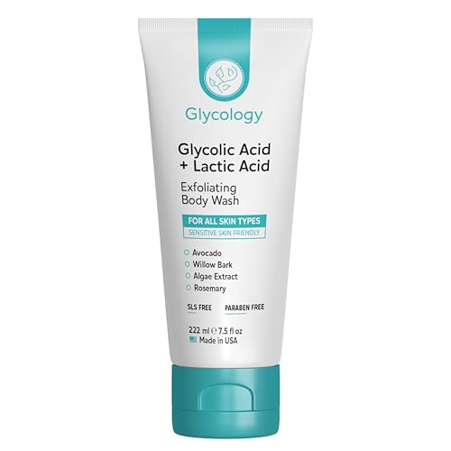 Glycolic Acid Body Wash for Keratosis Pilaris Treatment 7.5oz(Made In USA)Lactic Acid Body Exfoliator Cleanser for Rough & Bumpy Skin- KP Treatment for Arms,Legs- Exfoliating Body Wash for Smooth Skin