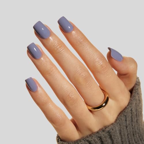 LAMIMOSA 32Pcs Short Square Press On Nails Ash Gray