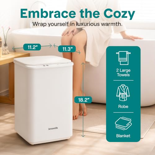 SereneLife Luxury White Towel Warmer - Heated Bathroom Towel Rack with Auto Shut Off & Scent Disc