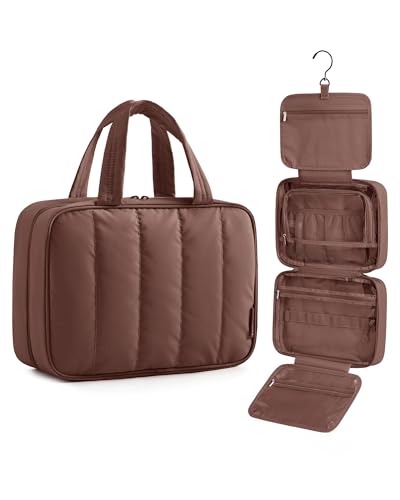 BAGSMART Large Travel Toiletry Bag for Women with Hanging Hook - Coffee Brown