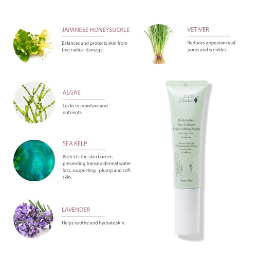 100% PURE Restorative Sea Culture Replenishing Serum, Anti-Aging Hyaluronic Acid for Face, Hydrating Serum for Everyday Use - 1 Fl Oz