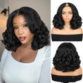 V Part Yaki Curly Wig 12" Glueless Synthetic Hair Black