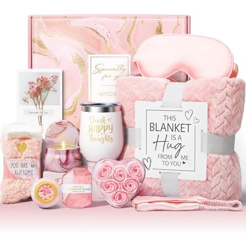 Luxury Self-Care Essentials Basket: Plush Blanket, Candle, Silk Set & Spa Items for Women