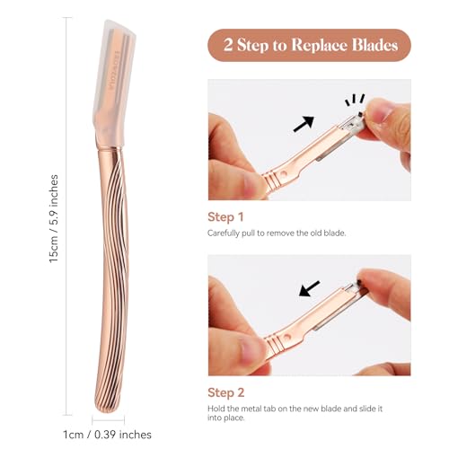 Eyebrow Razor for Face & Skin Care Reusable Metal Handle with 6 Blades