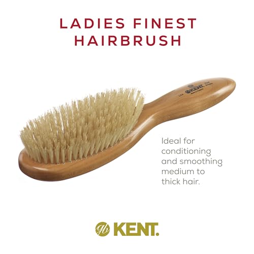 Kent LC4 Finest Detangler Brush, Cherrywood Oval Hairbrush with Boar Bristles for Medium to Thick Hair of All Lengths, Salon-Style Straightening Tool