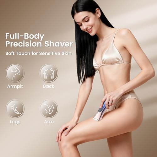 Bikini Trimmer for Women, 2-in-1 Electric Razor with Dual Heads, Ceramic Blade, Waterproof & Rechargeable, Painless Pubic Hair Shaver for Bikini, Underarm, Legs, Face | Gift for Her - ChampagneGold