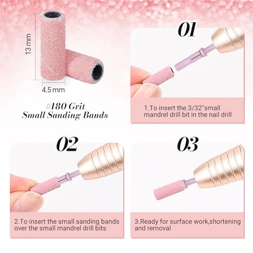 50 Pcs Fine Grit Nail Drill Bits with 3.1mm Mandrel - Pink