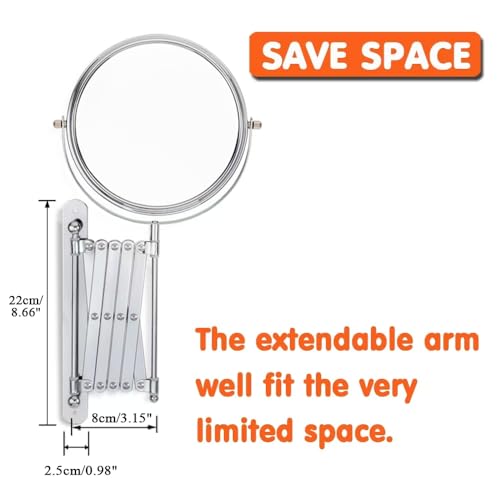 Welllink 8Inch Max Wall Mounted Bathroom Mirror, 10X Magnification with 1X Side, High-Definition Glass, No Distortion, Chrome Finish