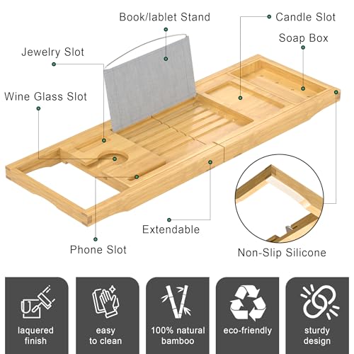 Bamboo Bathtub Tray Caddy | Expandable Bath Organizer