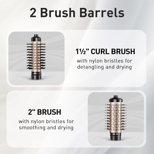 Beautimeter 3-in-1 Rotating Hair Dryer Brush with 2 Interchangeable Heads