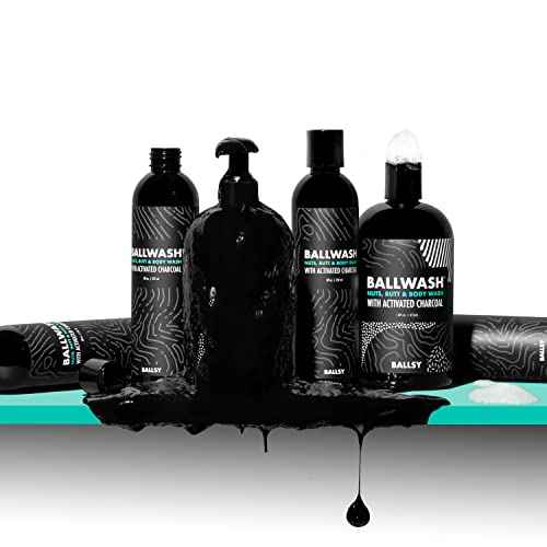 Ballsy Ballwash Wood You Be Mine Charcoal Body Wash for Men, Soap, Moisturizing, Shower Gel, w/Coconut Oil and Aloe Vera, Drift & Dunes Scent, 8 Fl oz