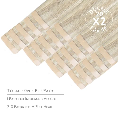 WENNALIFE 18" Ash Blonde Highlighted Tape-In Hair Extensions - 40pcs