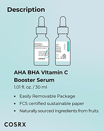 COSRX AHA BHA Vitamin C Booster Serum 1.01fl.oz/30ml, Anti Aging, Plumping, Hydrating Serum with Niacinamide, Not Tested on Animals, No Parabens, Korean Skincare