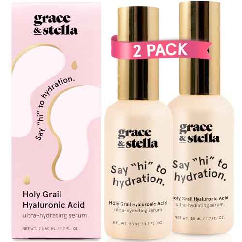 grace & stella Award Winning Hyaluronic Acid Face Serum (50ml/1.7 fl oz) Removes Fine Lines & Wrinkles, Hydrating Hyaluronic Acid Serum for Face, Acido Hialuronico for Women - Vegan Skincare (2-Pack)