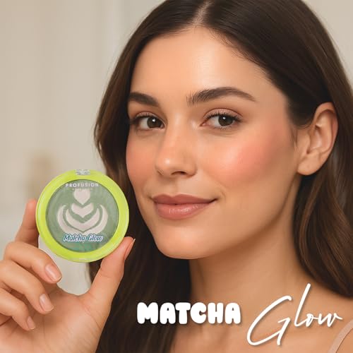 Profusion Cosmetics Matcha Glow Baked Highlighter - An Illuminating Powder for a Dewy, Radiant Finish, Lightweight, Talc-Free, Paraben-Free, Buildable Highlighting Powder for Intense Glow
