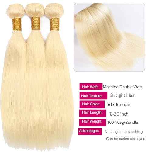 613 Straight Bundles Human Hair 26 28 30 Inch Blonde Bundles Human Hair 3 Bundle 12A Grade 100% Unprocessed Brazilian Virgin Raw Hair Weave Extensions for women