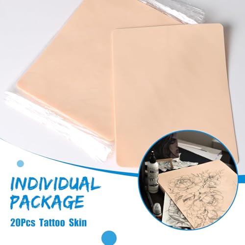 Tattoo Practice Skin - Combofix 20Pcs Double Sided Blank Tattoo Skin Fake Skin, 7.4x5.6in Soft Practice Skins Fake Eyebrow for Beginners and Experienced Artists (Soft Silicone)