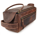 Premium Handmade Leather Toiletry Bags for Men and Women, Genuine Leather Dopp Kit and Shaving Bag for Men, Travel Cosmetic Bag for Women's and Men's, Zipper Pocket, Dark Brown