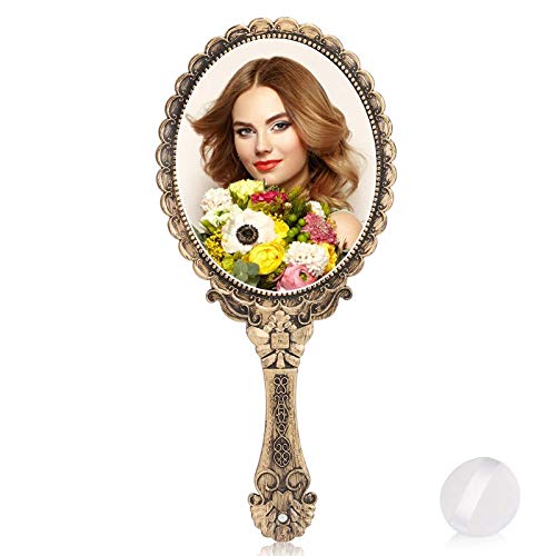 YUSONG Vintage Handheld Makeup Mirror 2 Pack Bronze Vanity Mirrors
